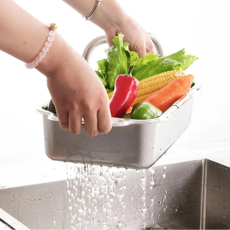 Extendable Stainless Steel Over the Sink Colander Strainer Basket