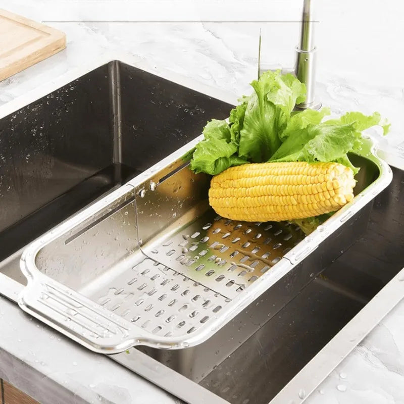 Extendable Stainless Steel Over the Sink Colander Strainer Basket