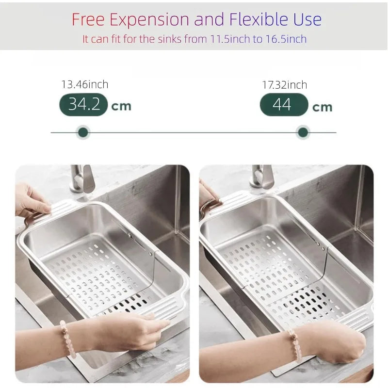 Extendable Stainless Steel Over the Sink Colander Strainer Basket