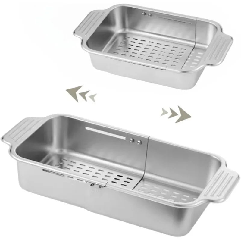 Extendable Stainless Steel Over the Sink Colander Strainer Basket