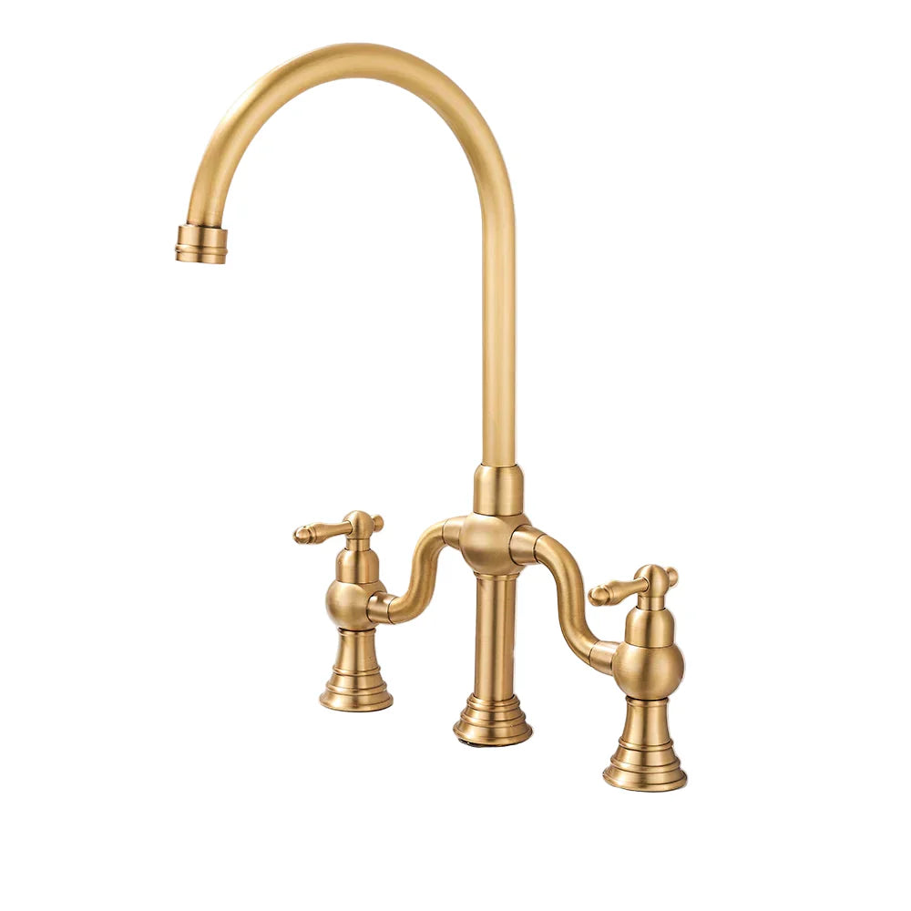 Fashion Kitchen Faucet Antique Dual Handles Brass Water Mixer Faucet