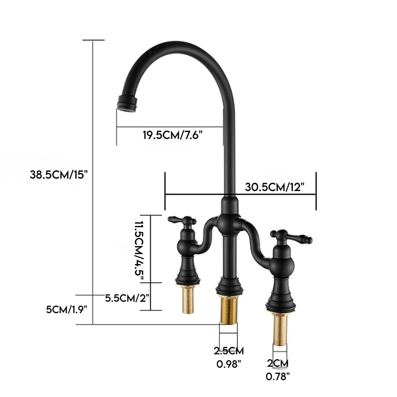 Fashion Kitchen Faucet Antique Dual Handles Brass Water Mixer Faucet