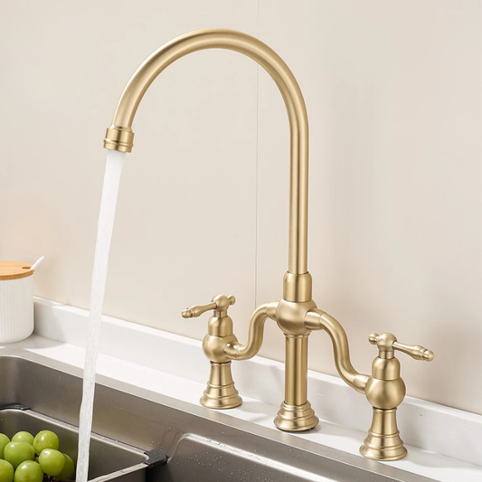 Fashion Kitchen Faucet Antique Dual Handles Brass Water Mixer Faucet