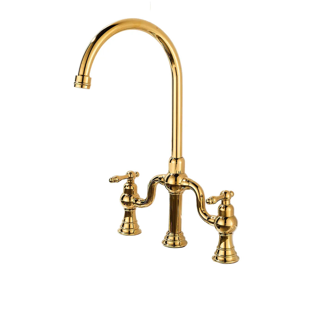 Fashion Kitchen Faucet Antique Dual Handles Brass Water Mixer Faucet