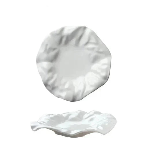 French Ceramic Tableware Irregular White Creative Pleated Paper Plate