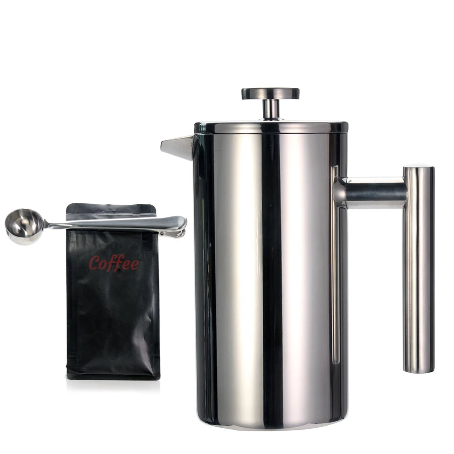 French Press Coffee Maker Double Wall Stainless Steel with Clip/Spoon