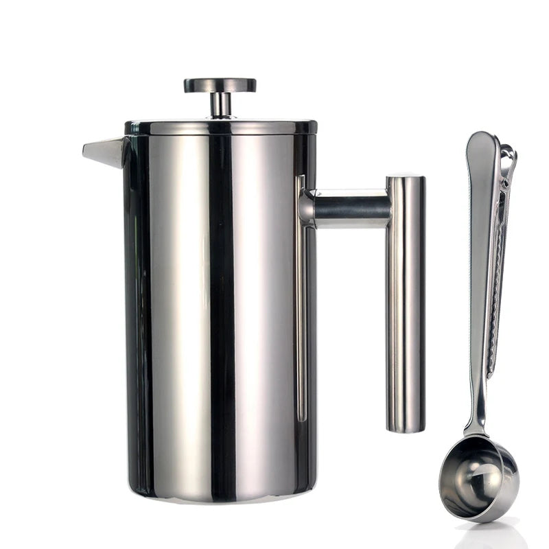 French Press Coffee Maker Double Wall Stainless Steel with Clip/Spoon