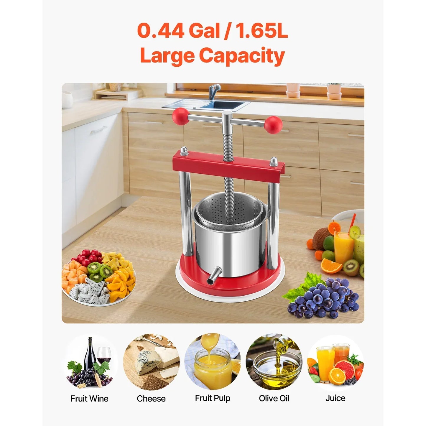 Fruit Press Stainless Steel Barrels Manual Juice Maker with T-Handle