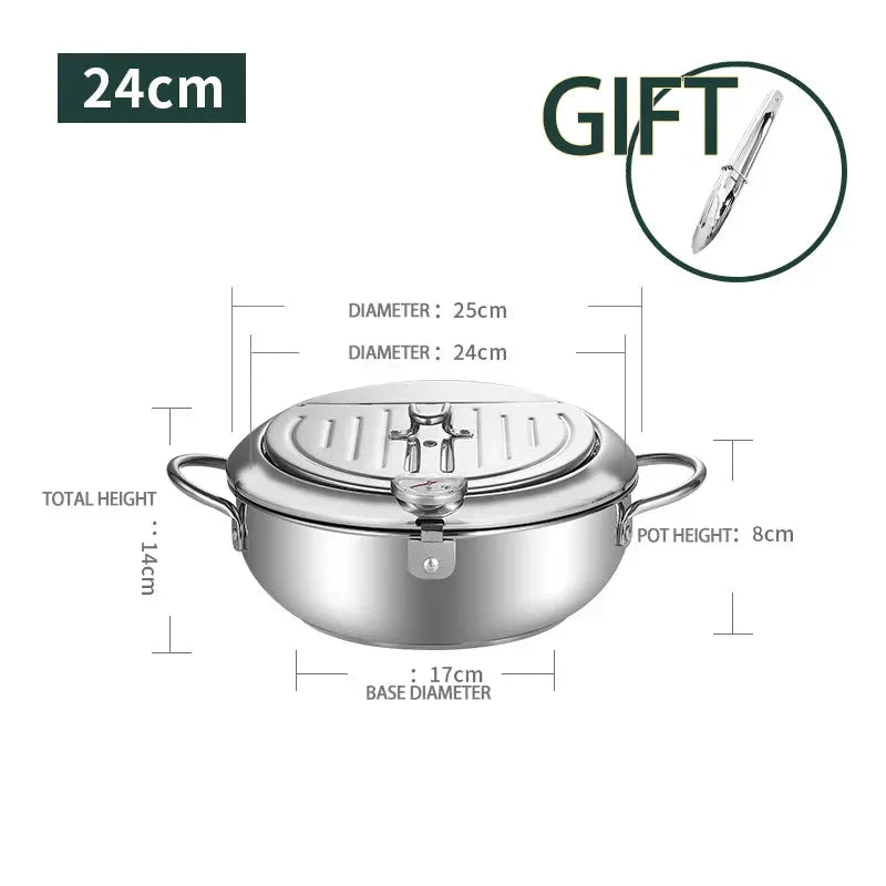 Frying Pot Stainless Steel Induction Temperature Control Mini Fryer Pan