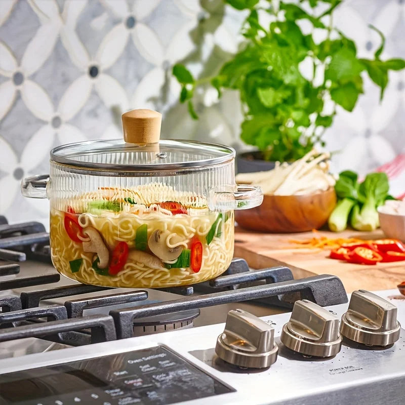 Glass Cooking Pot With Lid Heat-Resistant Borosilicate Glass Pot