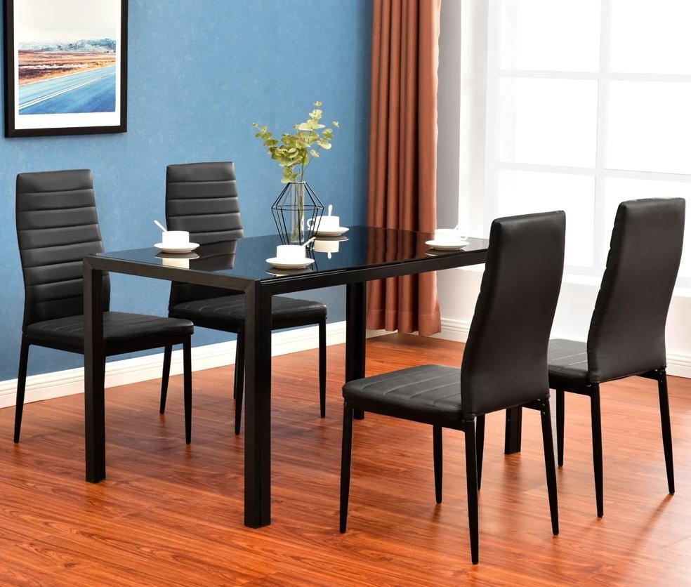 Glass Metal Kitchen Dining Table Set