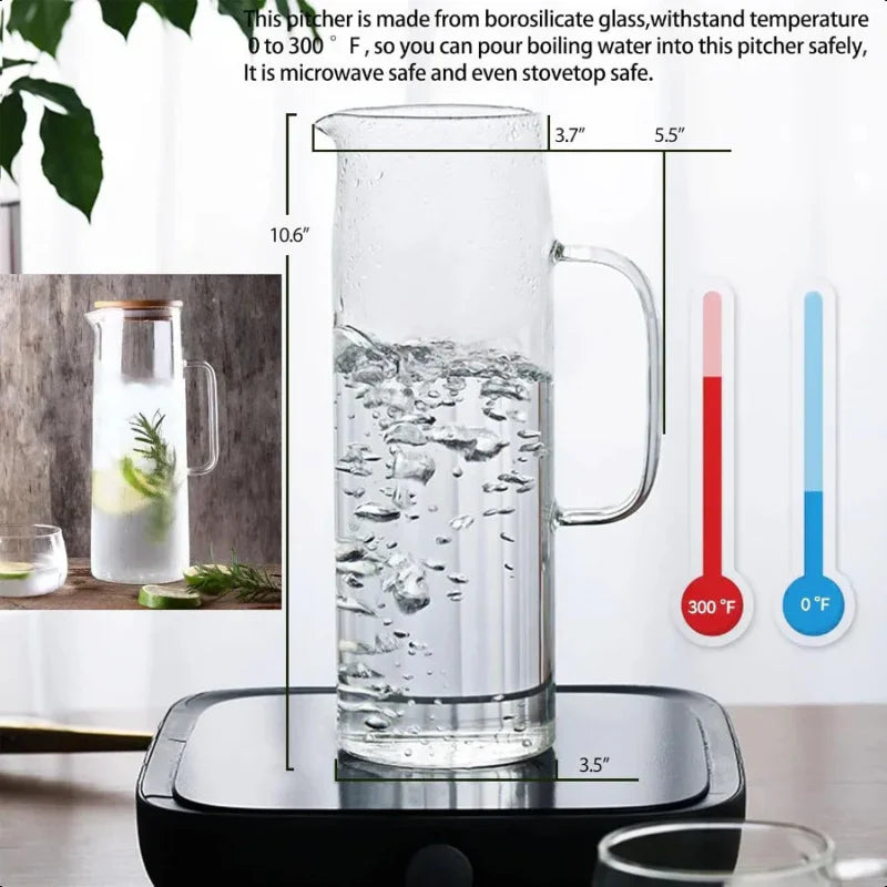 Glass Pitcher with Lid Glass Water Carafe with Handle Fridge Water Jug