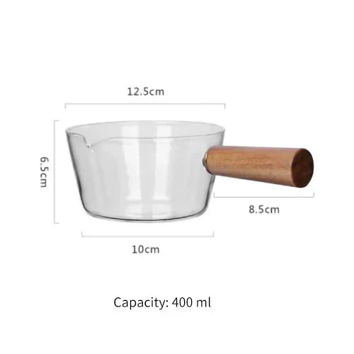 Glass Pot With Wooden Handle Transparent Household Kitchen Cookware