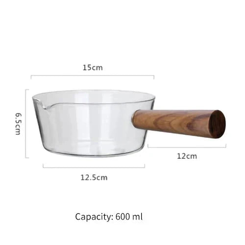 Glass Pot With Wooden Handle Transparent Household Kitchen Cookware