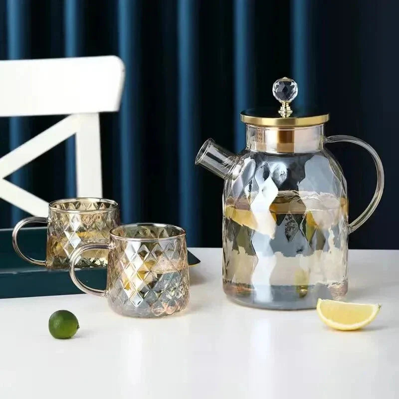 Glass Water Bottles Amber Color Home Flower Teapot Kettle Thermal Pot