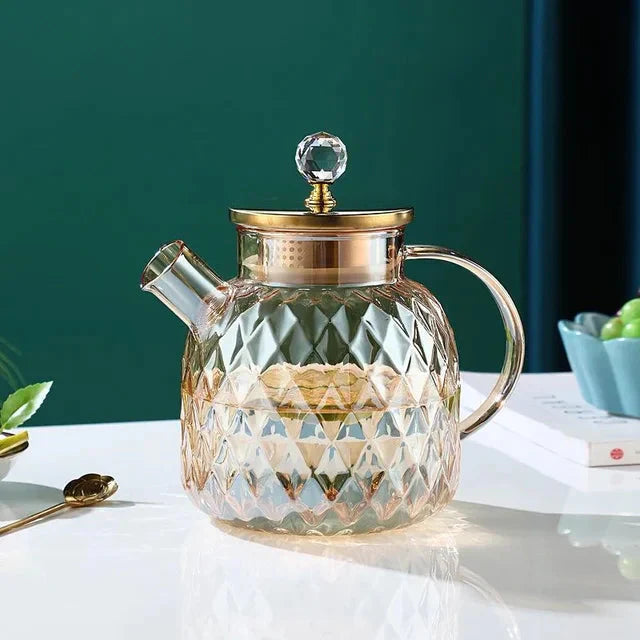 Glass Water Bottles Amber Color Home Flower Teapot Kettle Thermal Pot