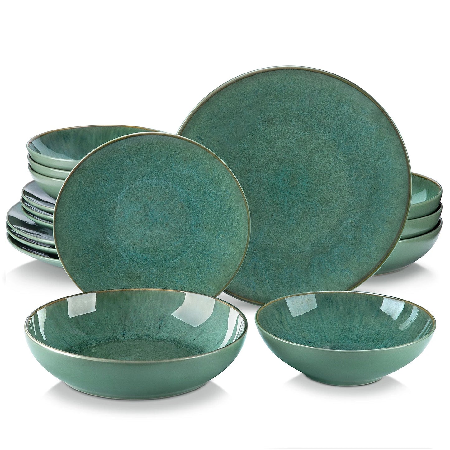 Green Embossed Stoneware Tableware Set Dinnerware for 4/8/12 People