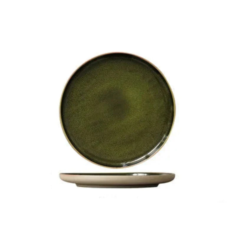 Green Retro Shallow Ceramic Dinner Plate Dessert Steak Dinnerware