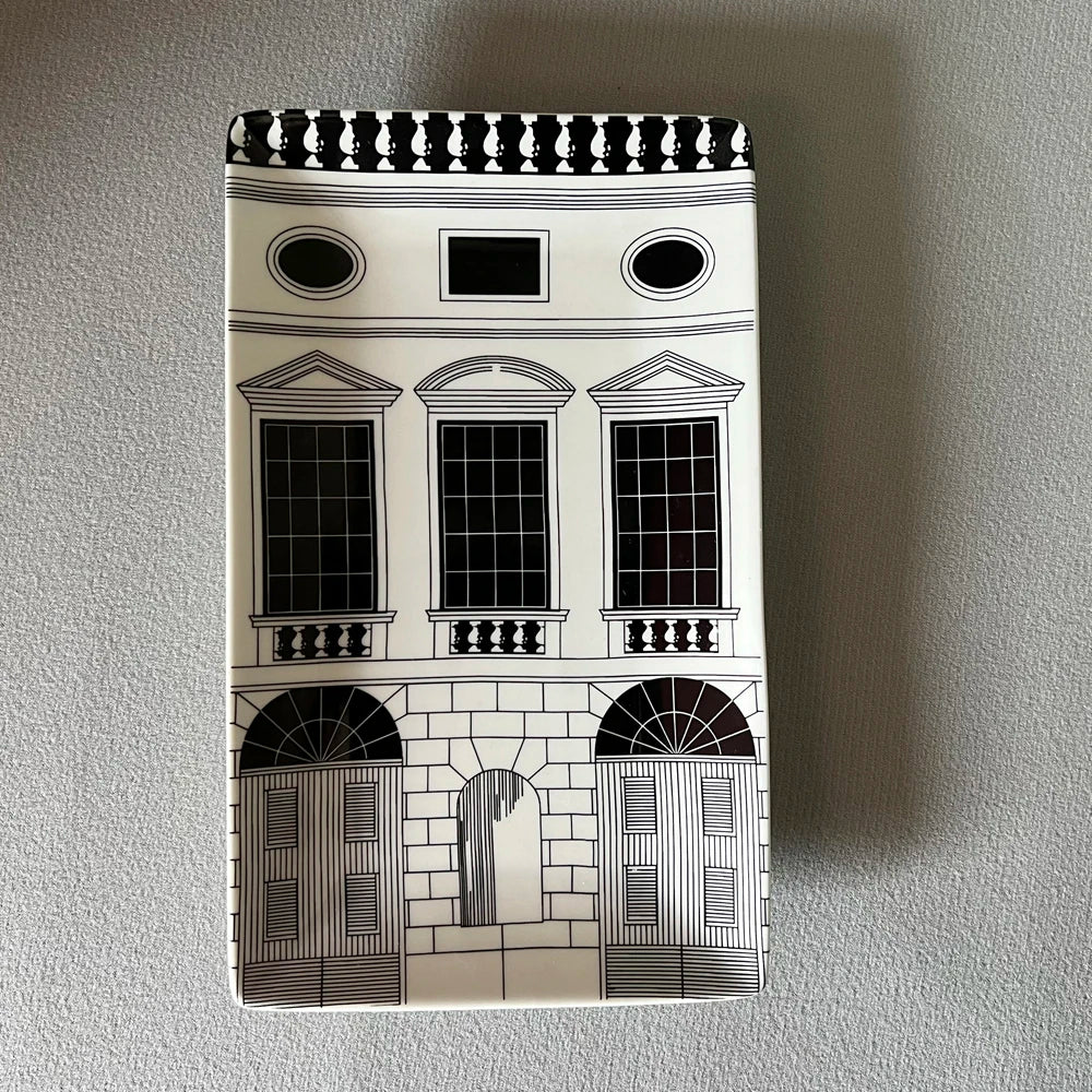 Handmade Ceramic Neuschwanstein Castle Building Rectangle Plate