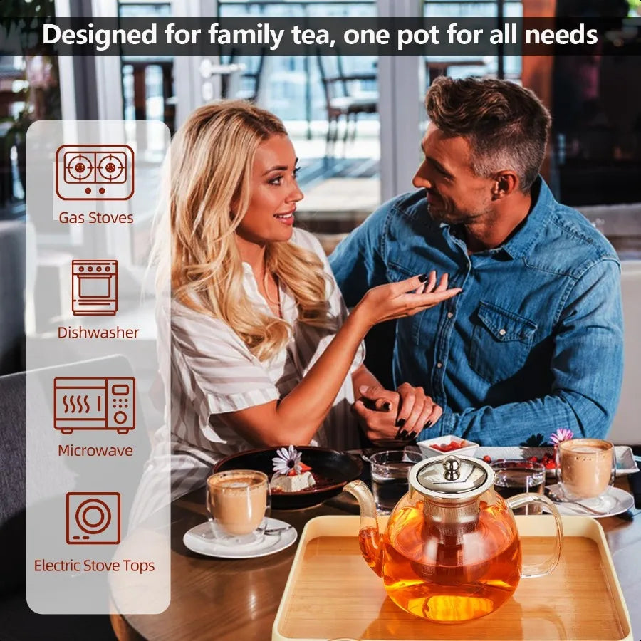 Heat Resistant Borosilicate Glass Tea Kettle Stainless Steel Infuser