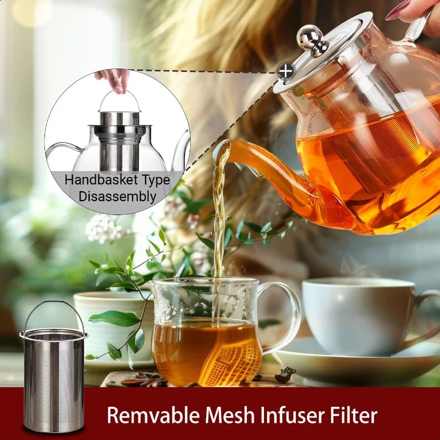 Heat Resistant Borosilicate Glass Tea Kettle Stainless Steel Infuser