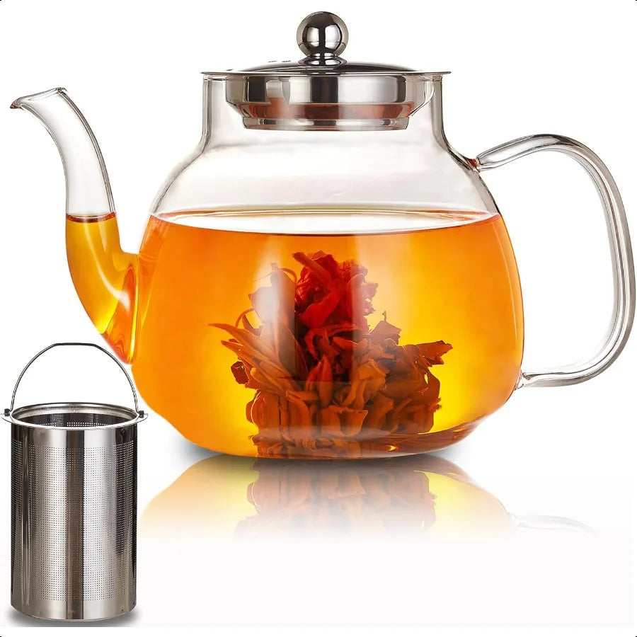Heat Resistant Borosilicate Glass Tea Kettle Stainless Steel Infuser