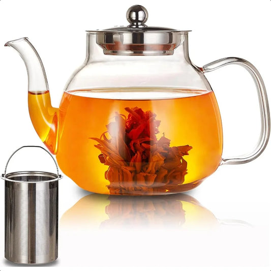 Heat Resistant Borosilicate Glass Tea Kettle Stainless Steel Infuser