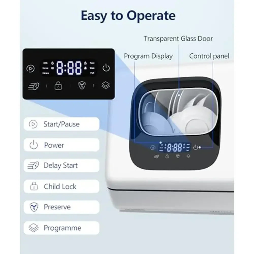 High Capacity Dishwasher LED Touch Screen Dual Spray Arms Air Drying