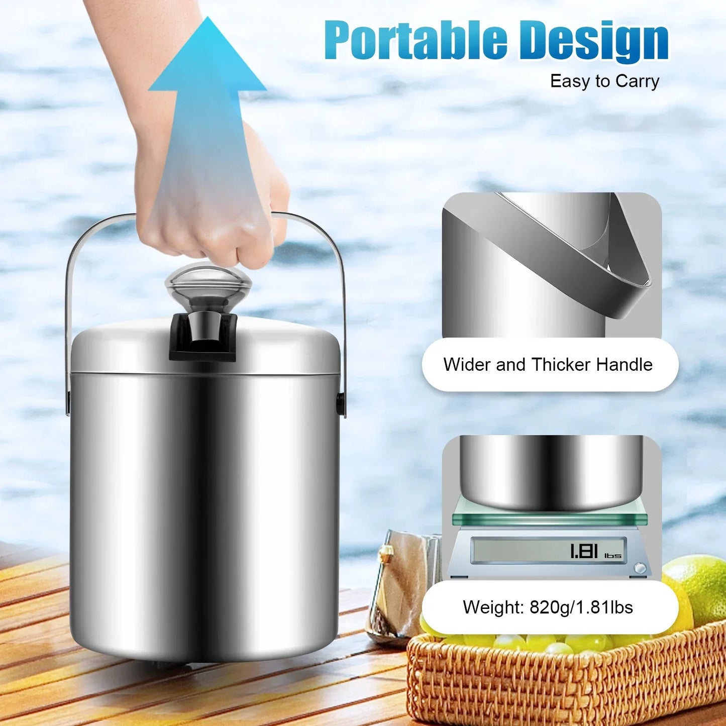 Ice Bucket Stainless Steel Insulated Beer Drink Double-layer Cooler