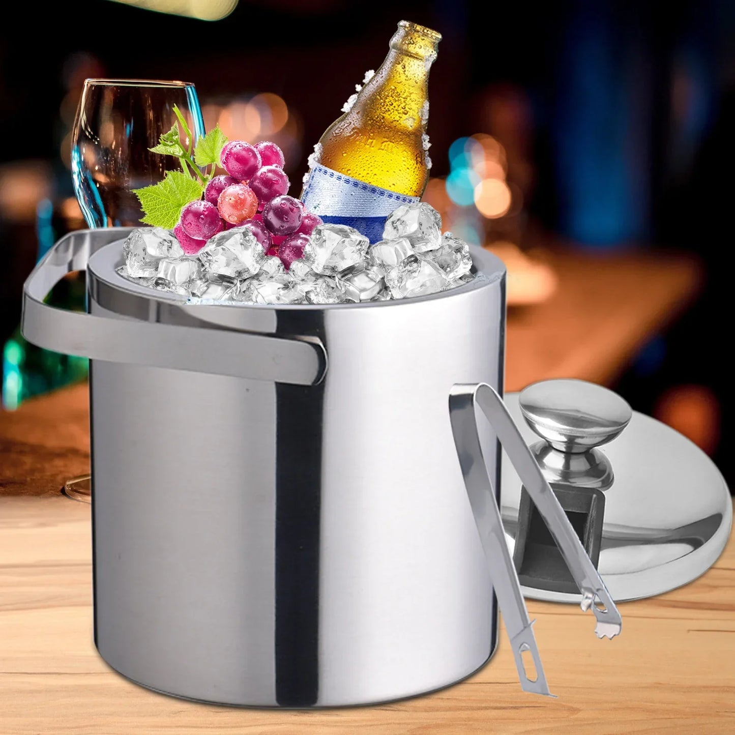 Ice Bucket Stainless Steel Insulated Beer Drink Double-layer Cooler