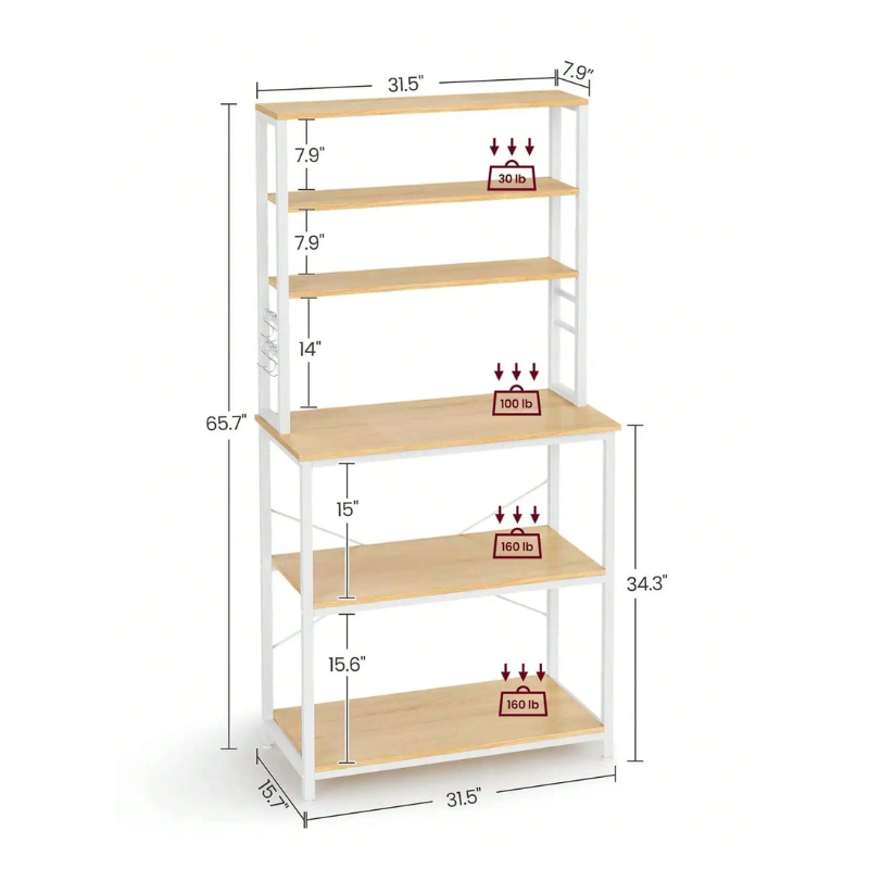 Industrial Kitchen Utility Storage Shelf with Hooks Kitchen Baker Rack