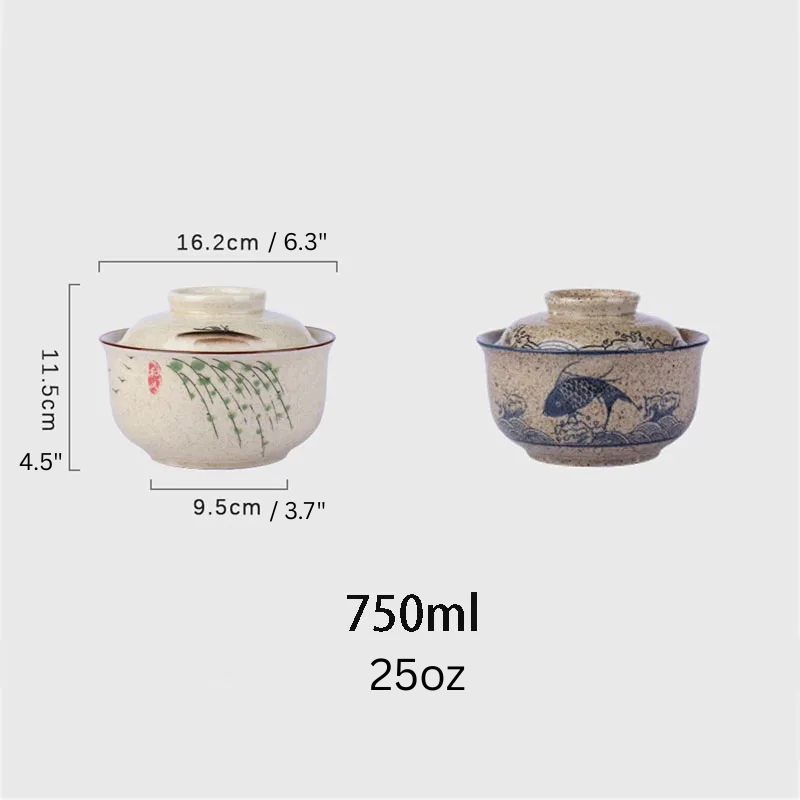 Japanese Style Ramen Bowl With Lid Ceramic Noodle Bowl Tableware