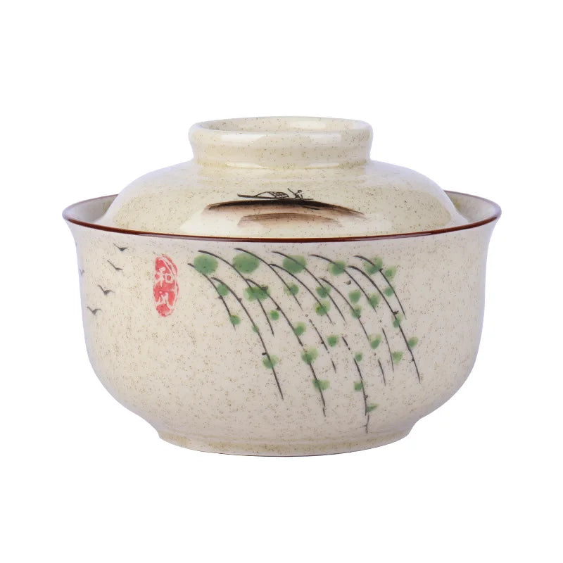 Japanese Style Ramen Bowl With Lid Ceramic Noodle Bowl Tableware