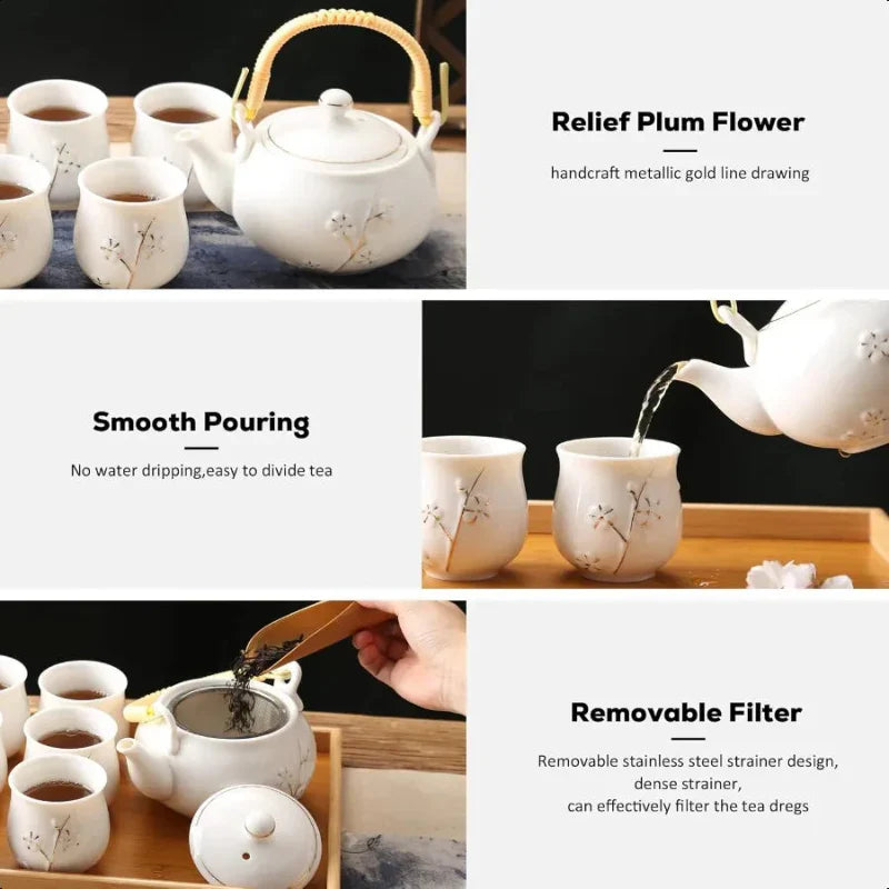 Japanese Tea Pot White Porcelain Chinese Teapot with Stainless Infuser