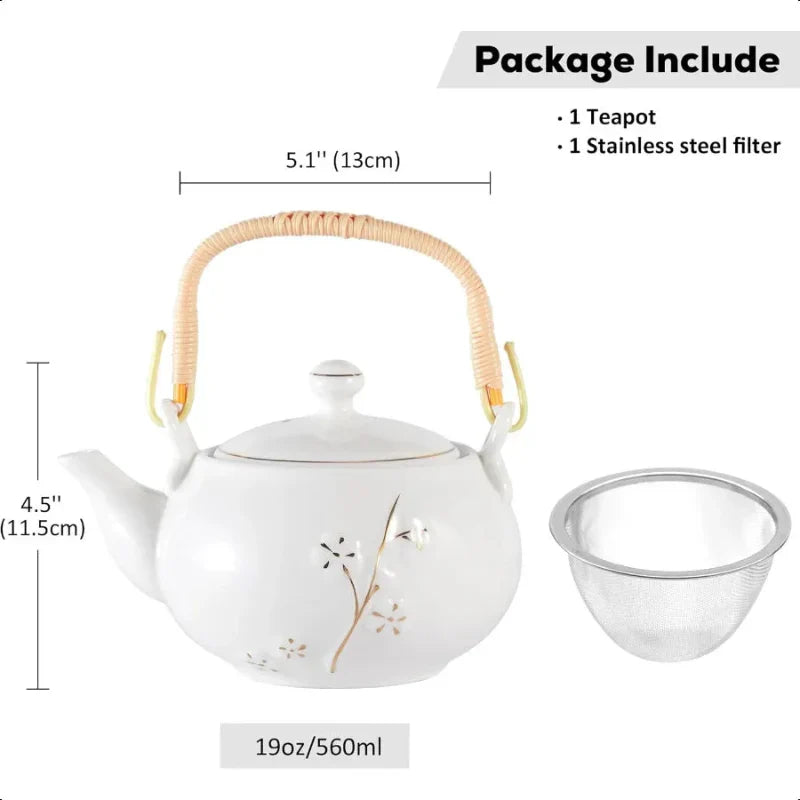 Japanese Tea Pot White Porcelain Chinese Teapot with Stainless Infuser