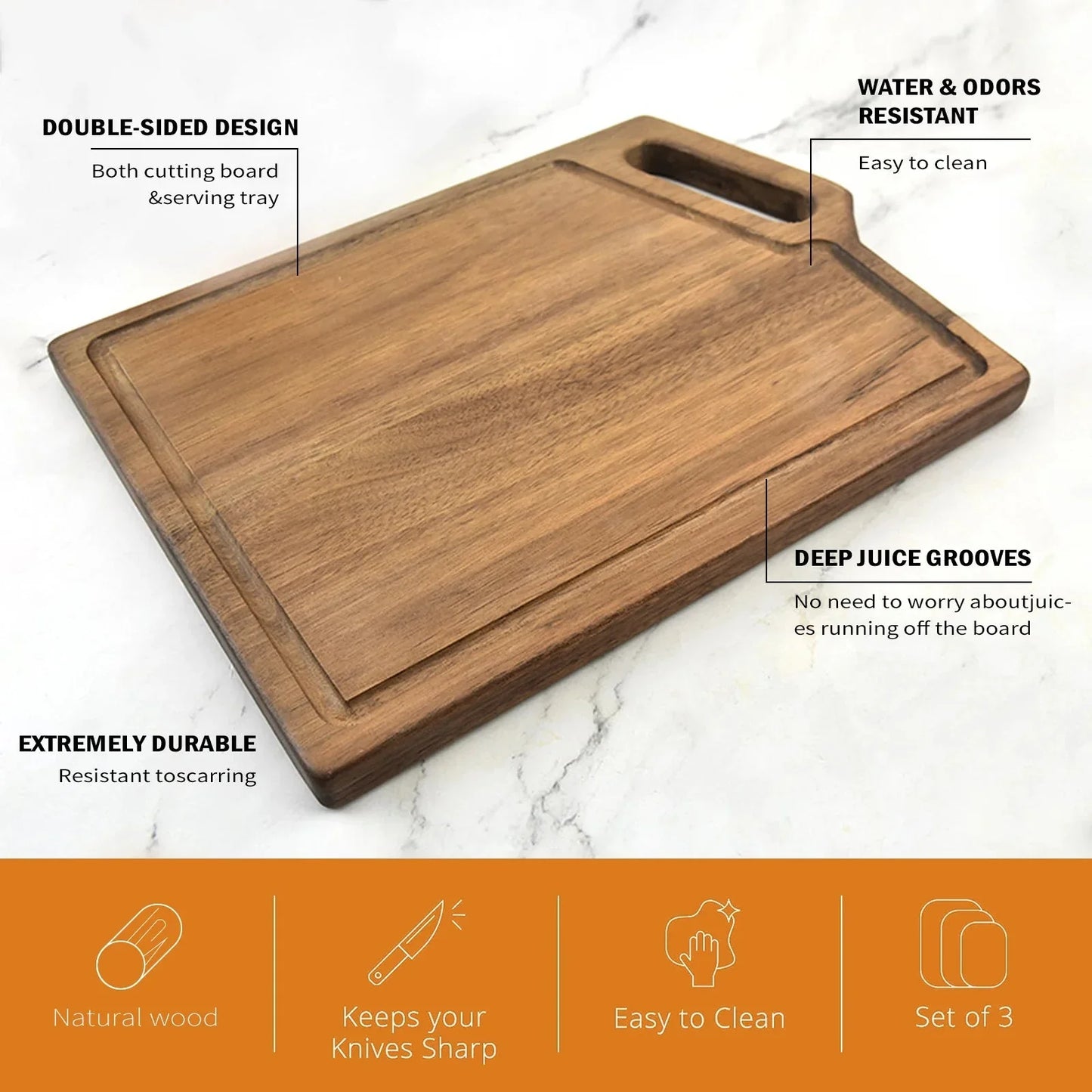 Kitchen Chopping Board with Juice Groove & Handle Hole for Meat