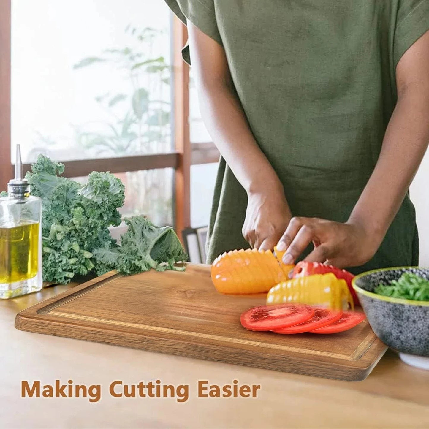 Kitchen Chopping Board with Juice Groove & Handle Hole for Meat