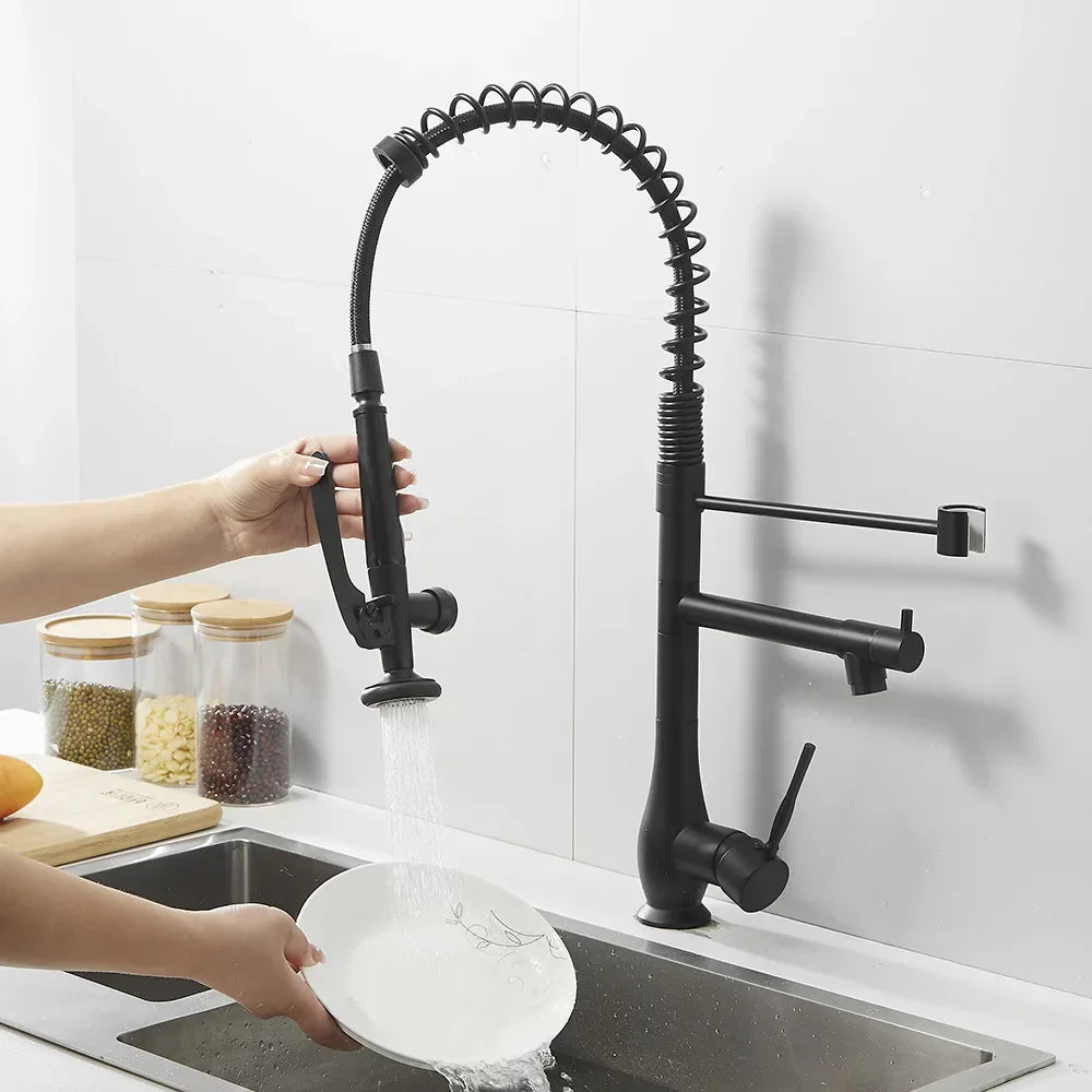 Kitchen Faucet Brass Pull-Out Faucet Dual Swivel Hot Cold Water Tap