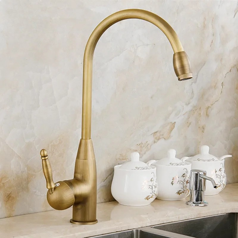 Kitchen Faucet Vessel Sink Mixer Tap 360 Degree Crane Antique Brass