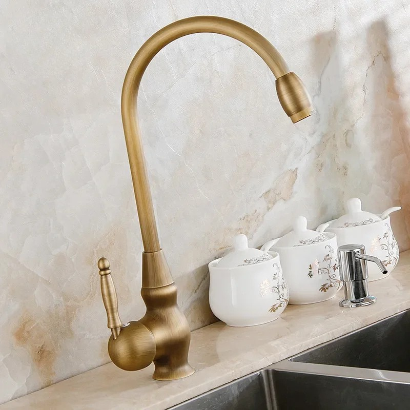 Kitchen Faucet Vessel Sink Mixer Tap 360 Degree Crane Antique Brass