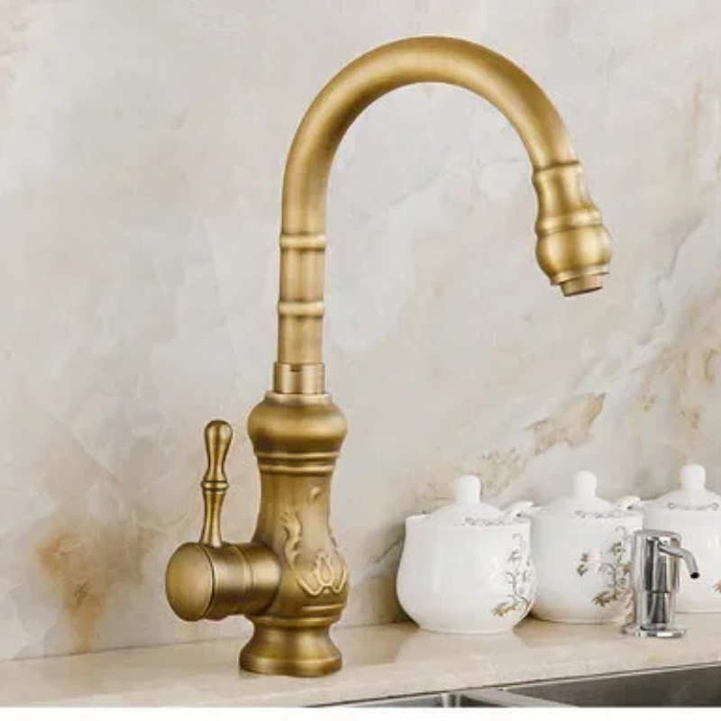 Kitchen Faucet Vessel Sink Mixer Tap 360 Degree Crane Antique Brass
