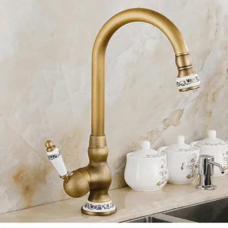 Kitchen Faucet Vessel Sink Mixer Tap 360 Degree Crane Antique Brass