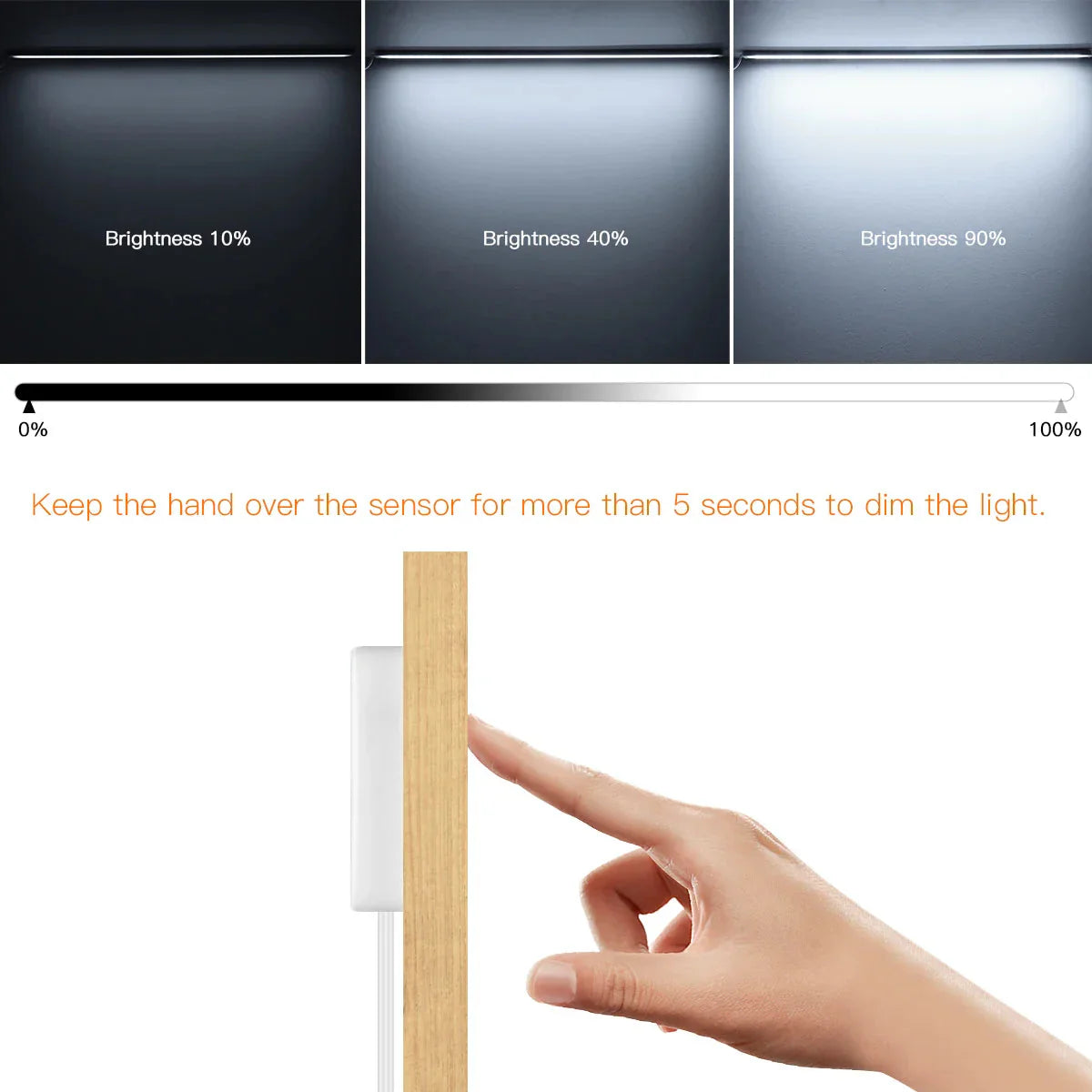 Kitchen LED Under Cabinet Light Penetrable Touch Switch Wood Hand