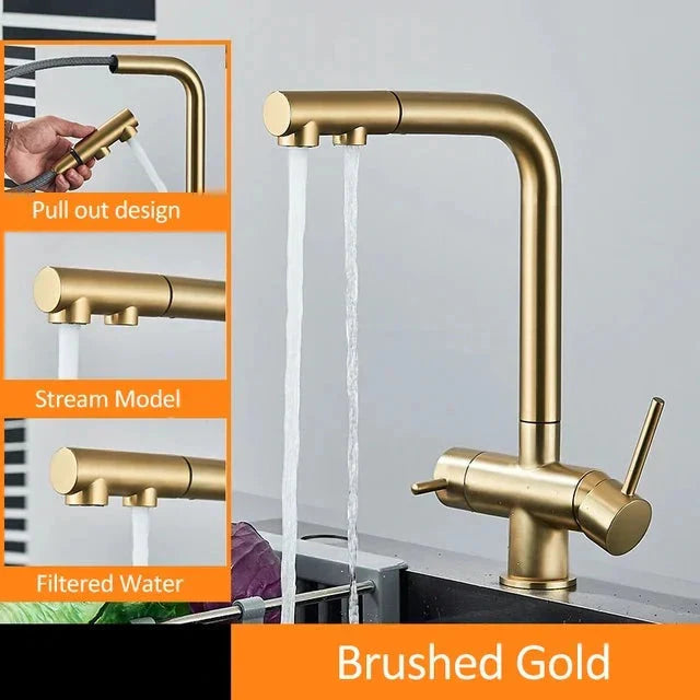 Kitchen Pull Out Spray 360 Rotation Water Filter Tap Dual Sprayer Tap