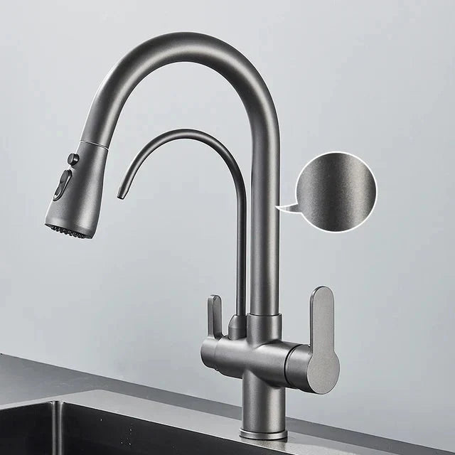 Kitchen Pull Out Spray 360 Rotation Water Filter Three Ways Sink Tap