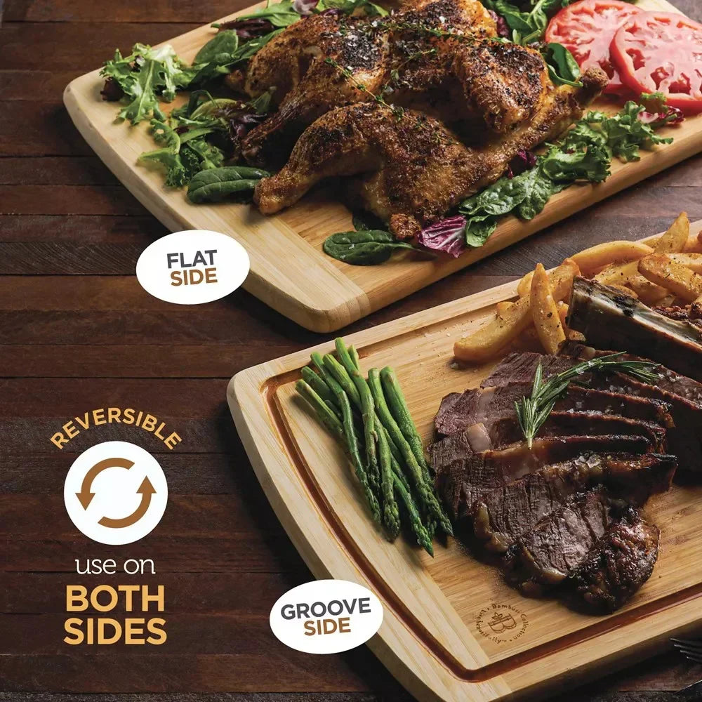 Large Bamboo Cutting Boards Set of 2 Non-Slip Kitchen Chopping Block