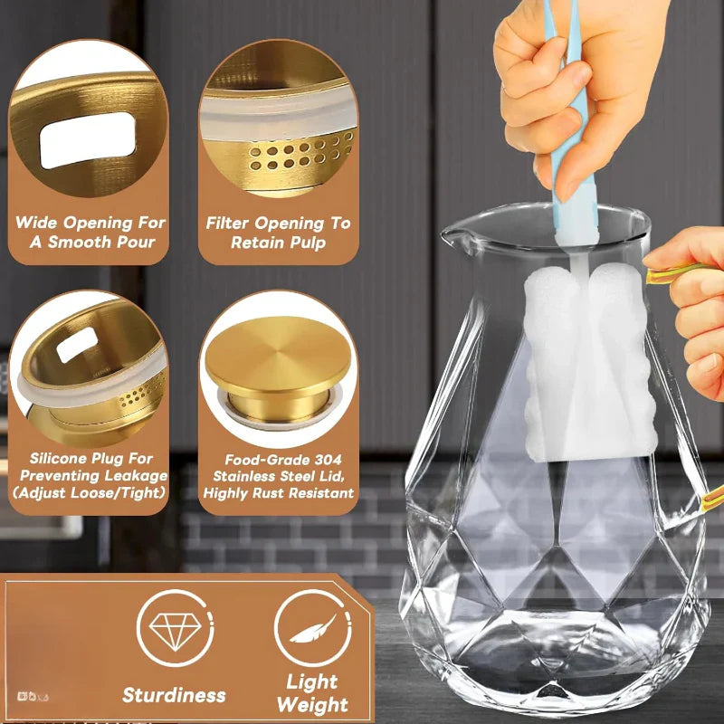 Large Capacity Water Glass Pitcher With Lid Large Drink Carafe Pitcher