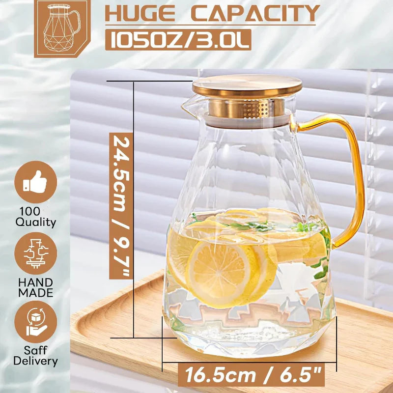 Large Capacity Water Glass Pitcher With Lid Large Drink Carafe Pitcher