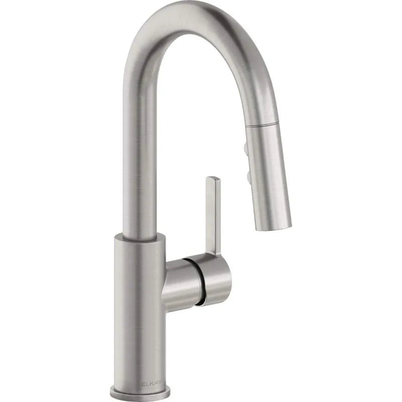 Lustrous Steel Single Hole Bar Faucet with Pull-down Spray and Handle