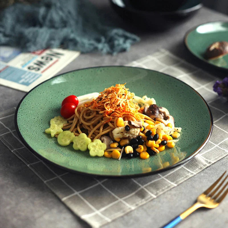 Malachite Green Ceramic Plate And Bowl Porcelain Dinner Dish Plate